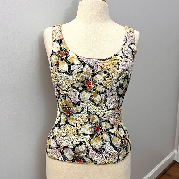 Mezon Tops - Mezon Textured Floral Ribbon Unique Artsy Y2K Tank Top Sz S